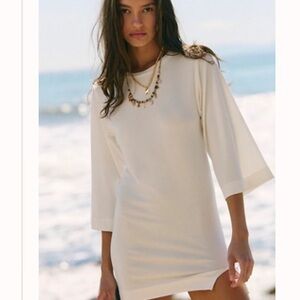 Free People Cream Long Sleeve Mini Tee